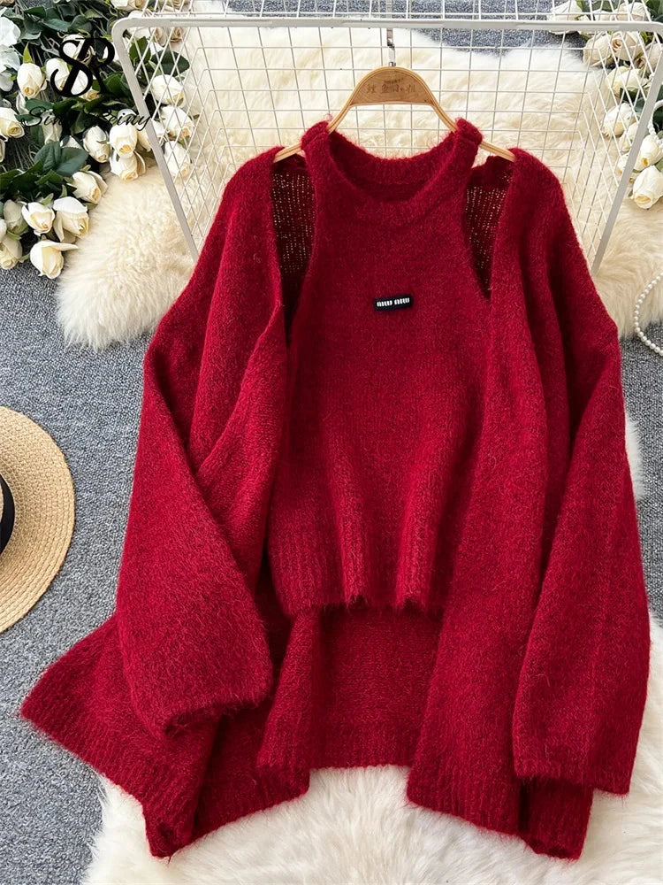 SINGREINY Fashion Solid Cashmere Sweater Long Sleeves Loose GlowCart
