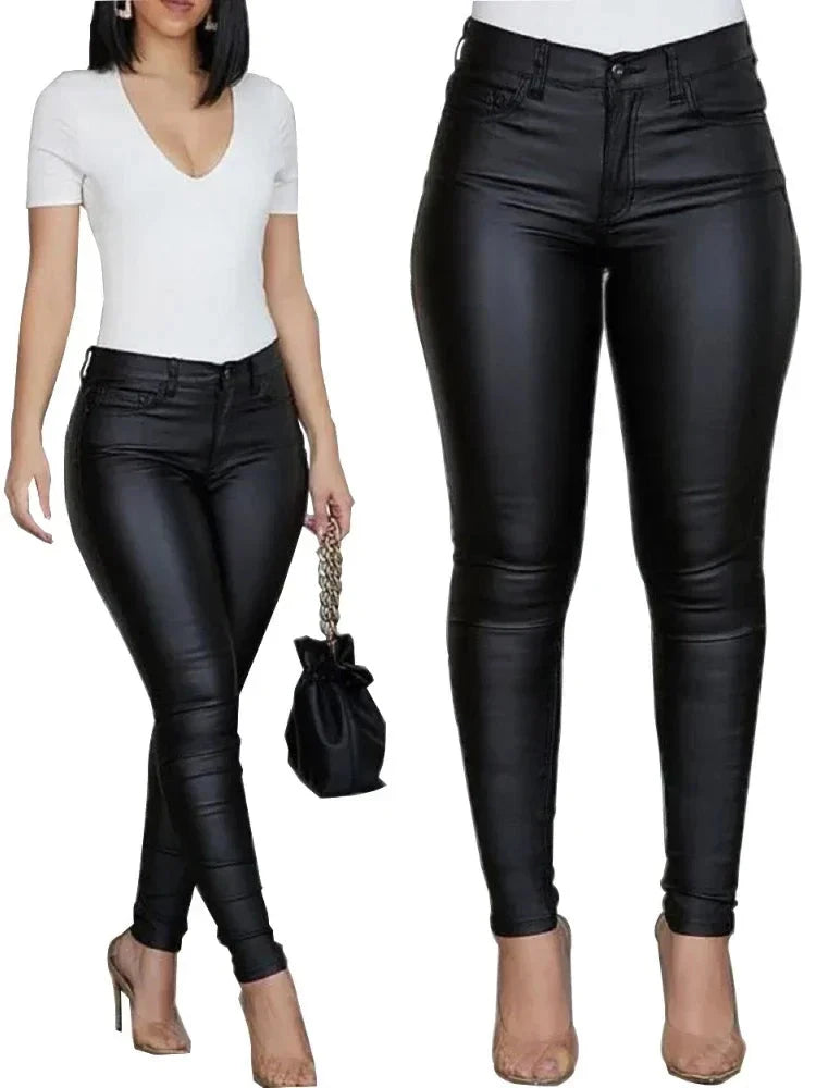 Fashion New Women PU Leather Pants Black Sexy Stretch GlowCart