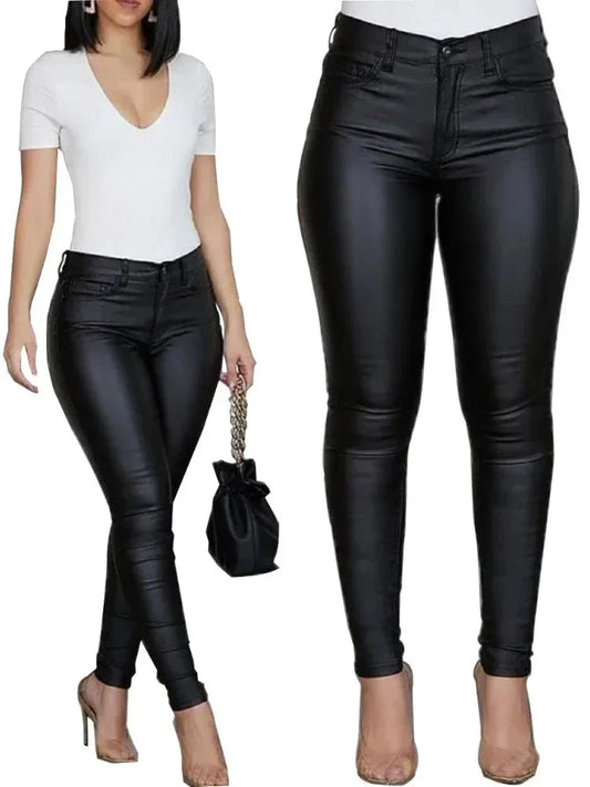Fashion New Women PU Leather Pants Black Sexy Stretch GlowCart