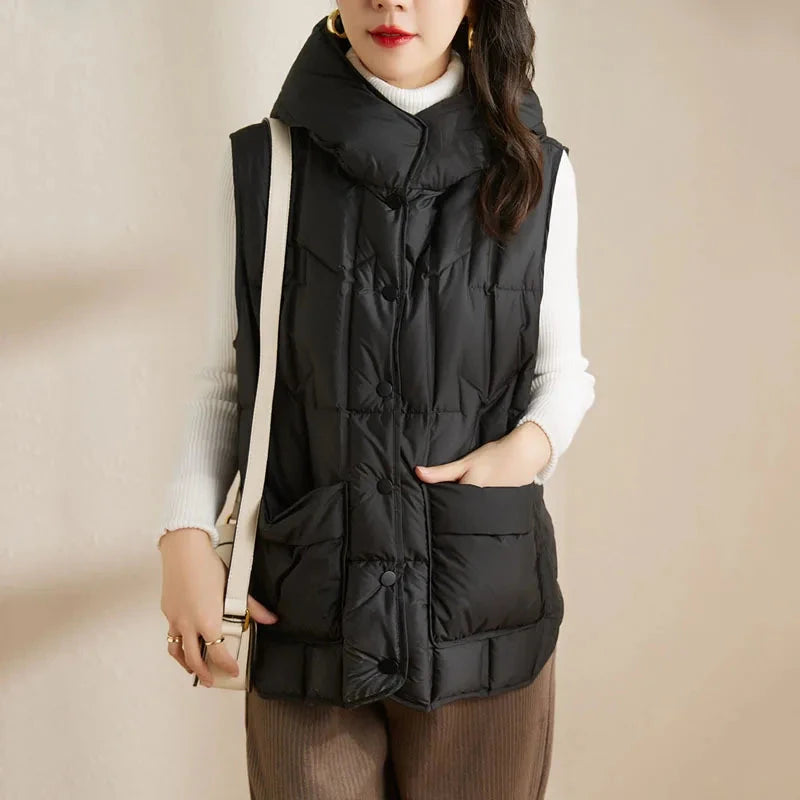 Autumn Winter Lightweight Hooded Down Vest Female Single GlowCart