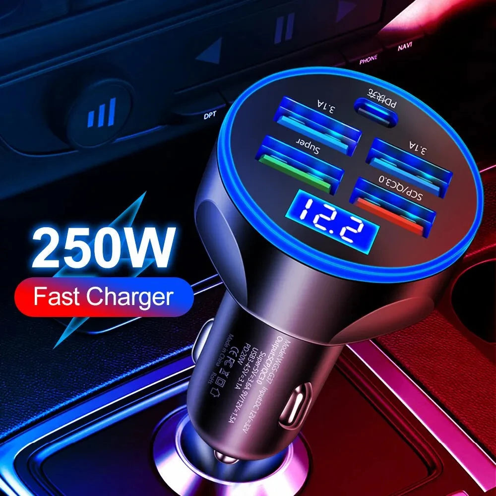 4usb PD 250W Car Charger Type C Fast Charging Auto Mobile GlowCart