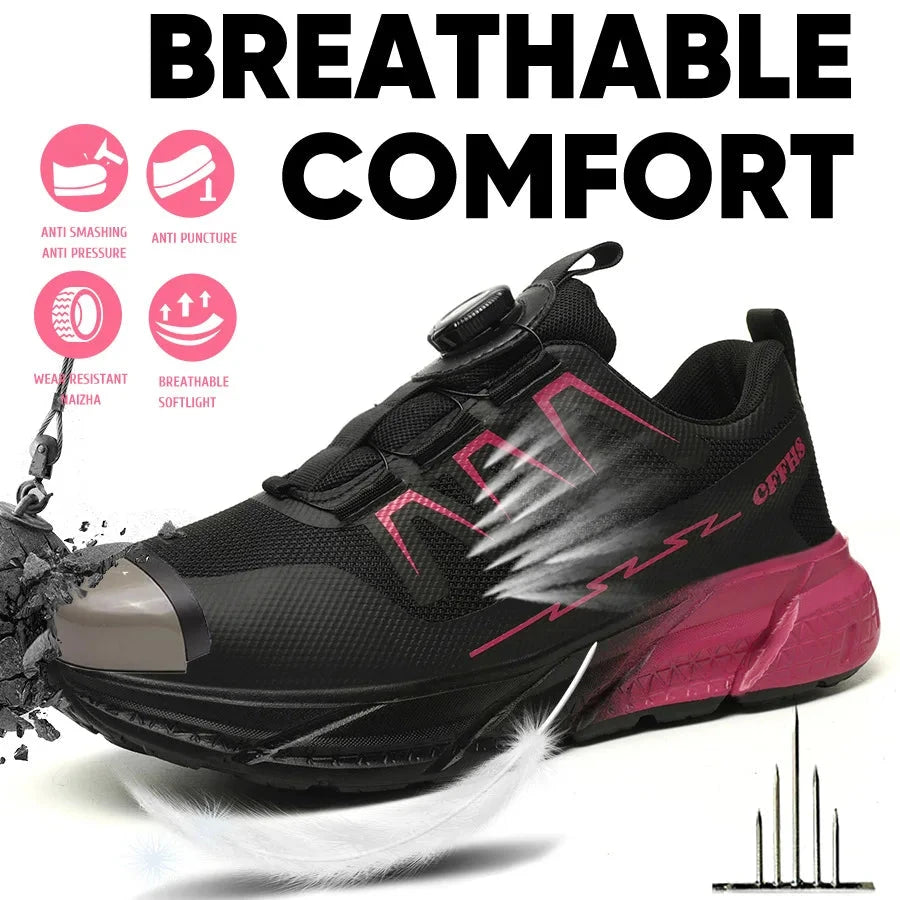 Rotating Buttons Work Safety Shoes For Women Men Steel Toe Shoes Puncture-Proof Women Work Sneakers Lightweight Protective Shoes GlowCart
