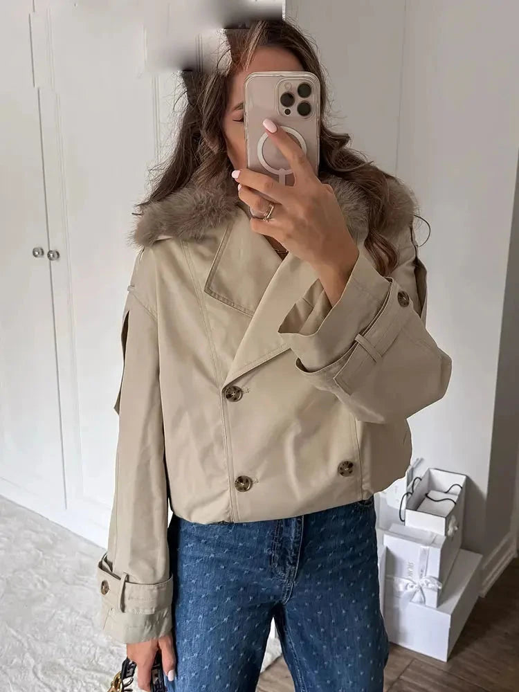 Women's Short Waterproof Windbreaker Lapel Double Breasted GlowCart