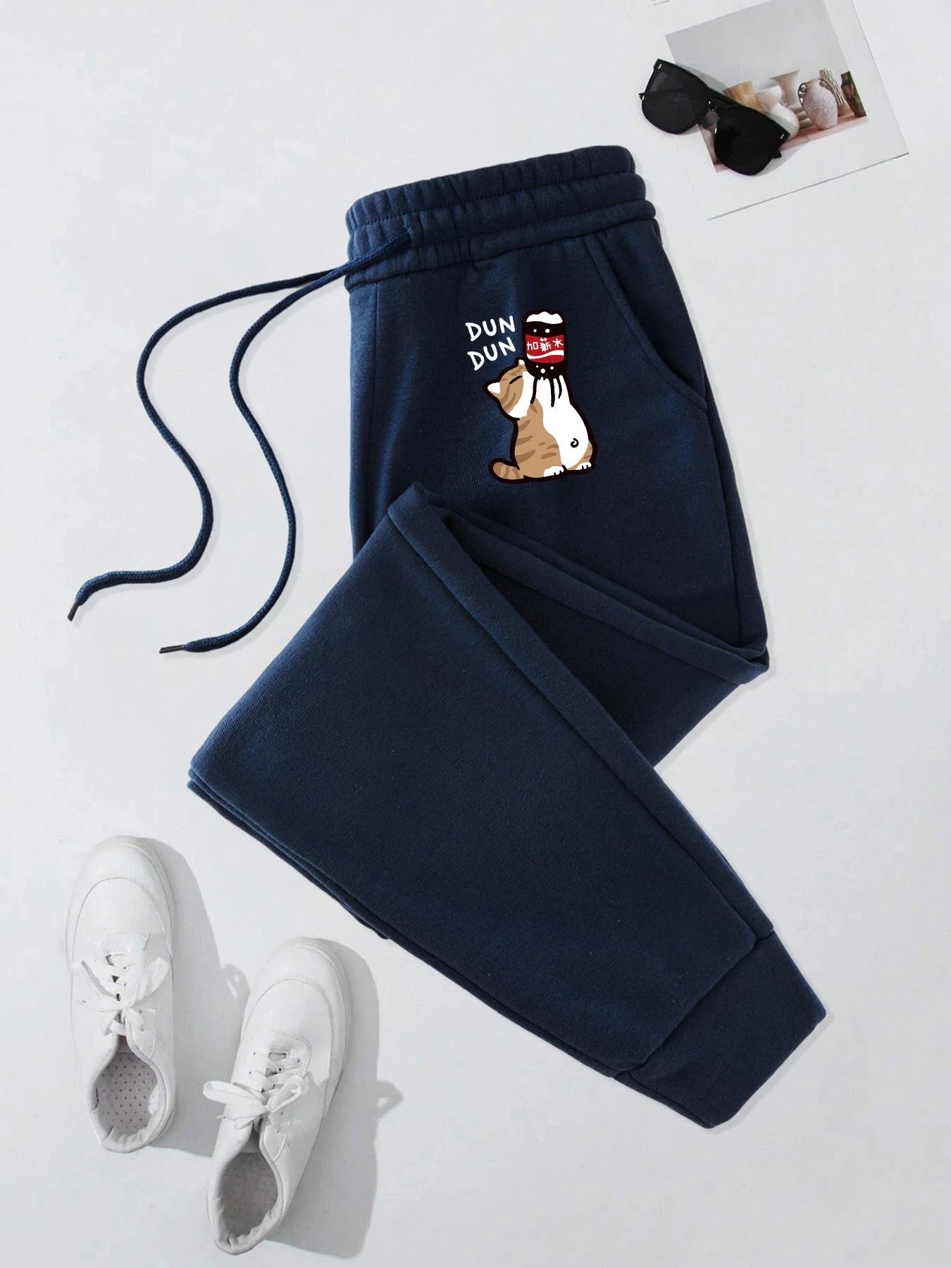 Cute Cat Drinking Coke Printing Mens Joggers Sweatpant GlowCart
