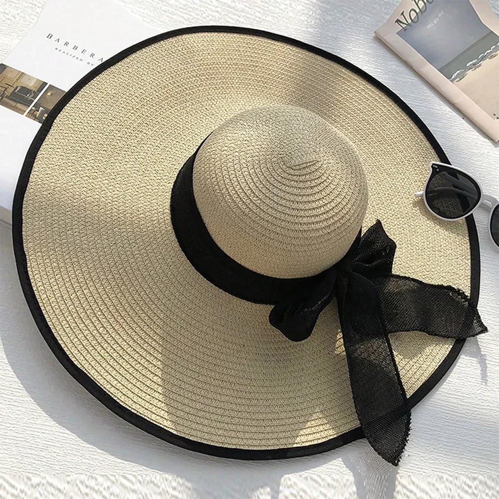 1pc Women's Oversize Brim Straw Hat Women's Summer Sun Block GlowCart