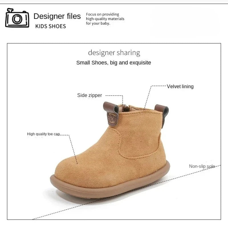 Autumn Winter Baby Boys Girls Boots Oxford Suede Children Casual Shoes Outdoor Anti-slip Infant Shoes Plush Kids Ankle Boots GlowCart