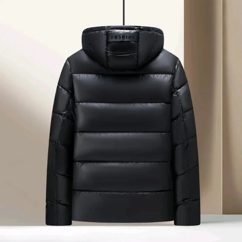 Mens Winter Puffer Jacket Black Warm Thickened Hooded Down GlowCart