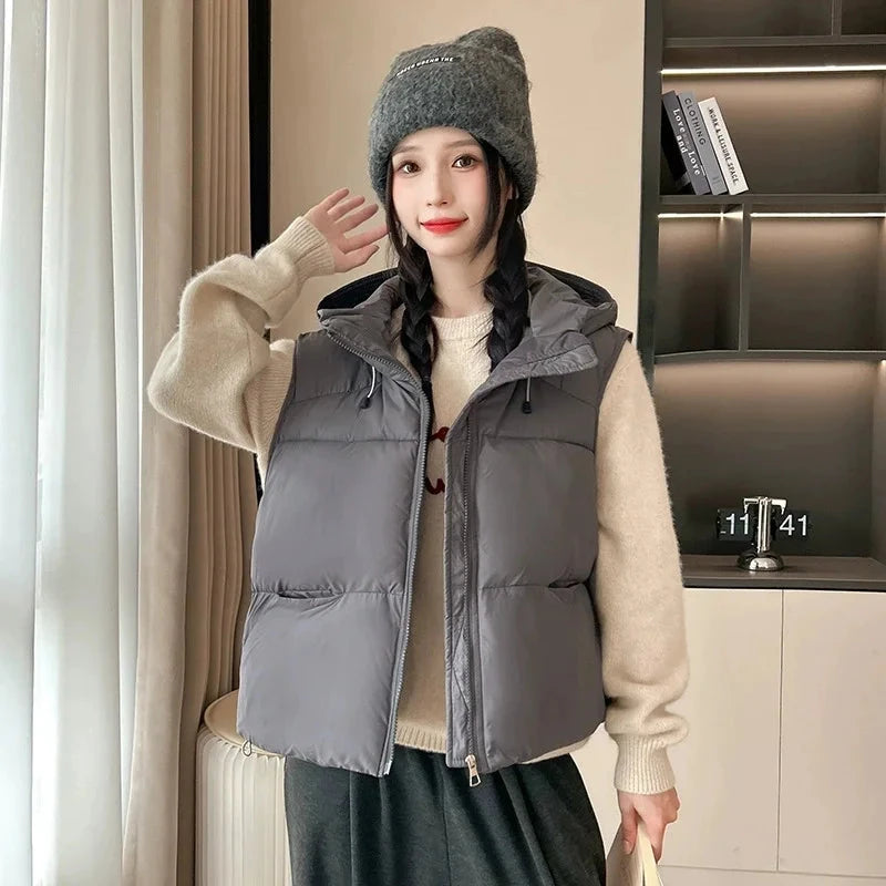 2025New Autumn Winter Down Cotton Vest Jacket Women Sleevele GlowCart