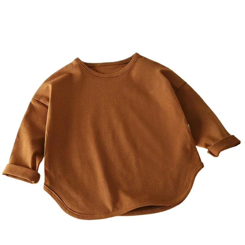 Autumn Boy Girl Baby O-neck Solid Bottoming Shirt Children Simple Casual Long Sleeves T-shirt Kid Cotton Tops Infant Unique Tees GlowCart