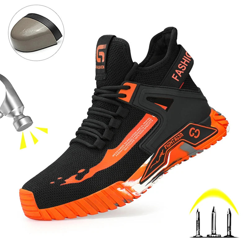 Steel Toe Anti-smash  Anti-Puncture Safety Shoes Men Lightweight Slip Resistant Work Shoes Comfortable Breathable Work Boots Men GlowCart