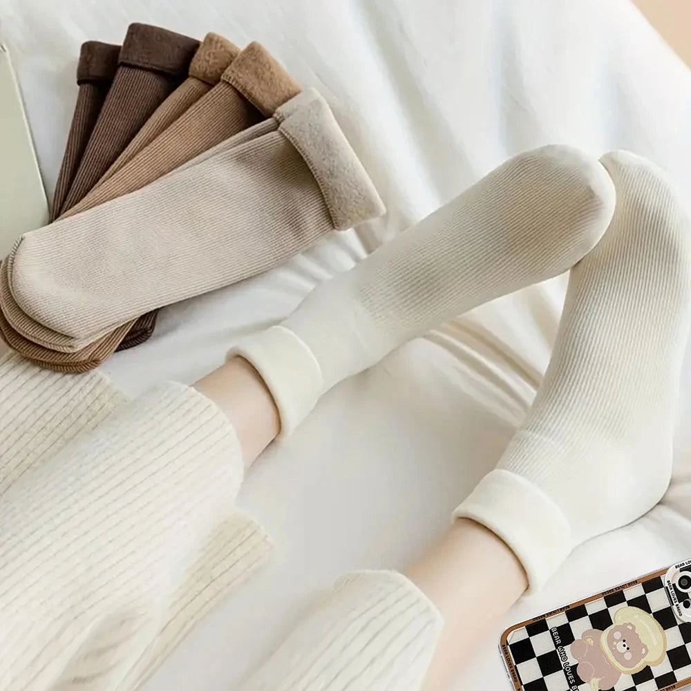 5pairs Winter Warm Solid Women Socks Thicken Thermal Socks GlowCart