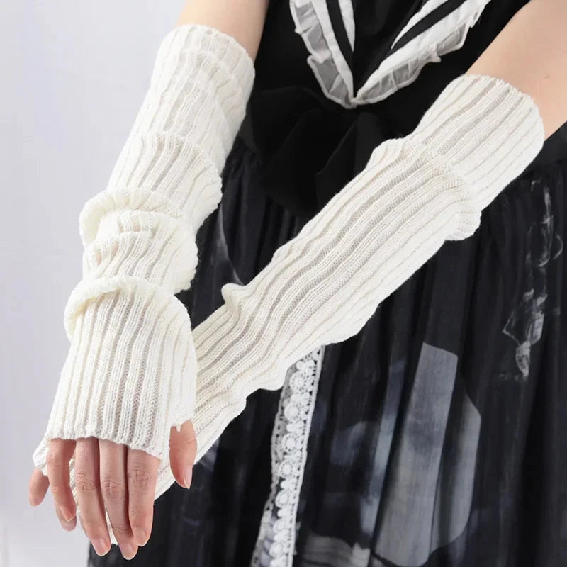 1Pair Women Long Fingerless Gloves Soft Female Kawaii Mitten GlowCart