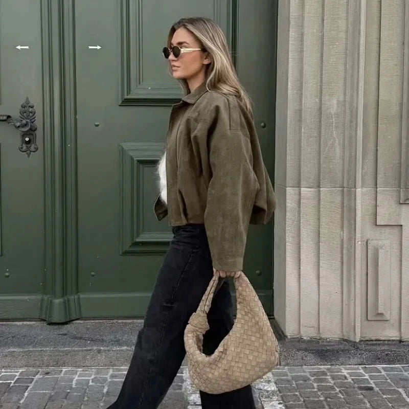 Women's Bomber Jackets Coats Fashion Turn-down Collar Long GlowCart