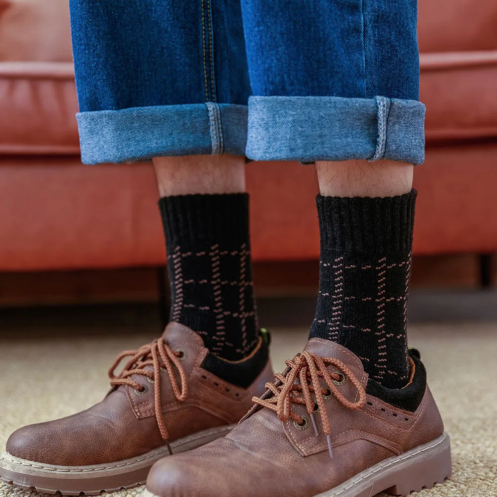 3 Pair Winter Thick Warm Men's Wool Socks Harajuku Retro Fashion Long Socks High Quality Breathable Business Thick Terry Socks GlowCart