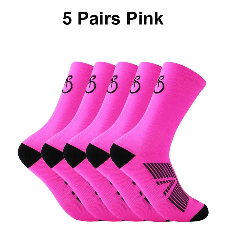 5Pairs Cycling Socks Men MTB Bike Sock Breathable Road Bicycle Sock Football Men Women Mid Tube Outdoor Sport Racing Sock Winter GlowCart