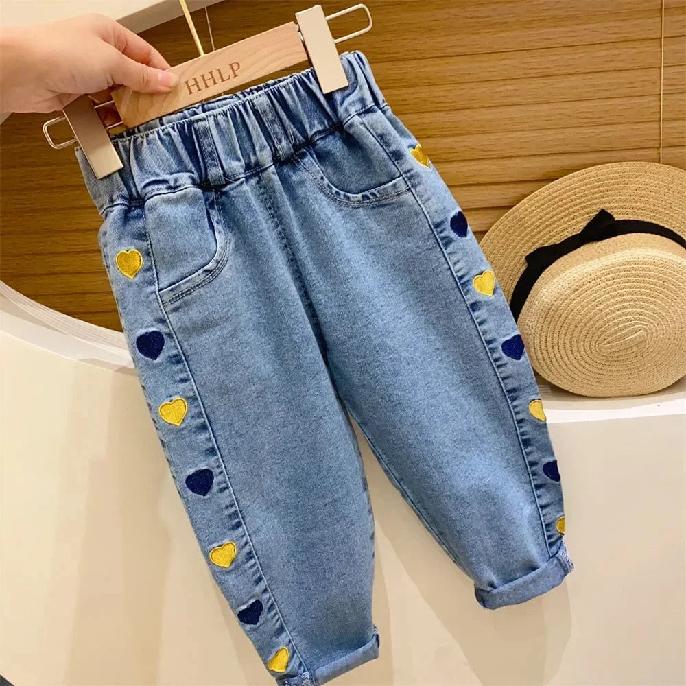 Ambroidered Flower Girl Jeans Baby Boy Kids Jeans Girl Pants Daduhey Wide Leg Pants Harem Trousers Clothes Bottoms GlowCart