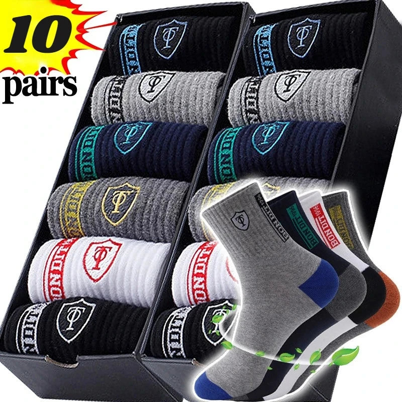 10 pairs Breathable Men's Basketball Crew Socks for Spring and Fall Sweat Absorption Deodorant Sports Stockings GlowCart