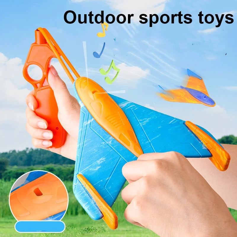 Foam Aircraft Light Flying Disc Toy Kid's Catapult EVA Boomerang Outdoor Game Flying Glider Slingshot Foam Plane Toys Safety GlowCart