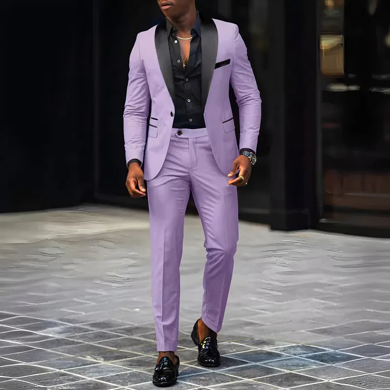 2-Piece Men's Suit Suitable For Wedding Business Suits, Single Button Jackets And Pants Sets, Slim Fit Jacket Sets GlowCart