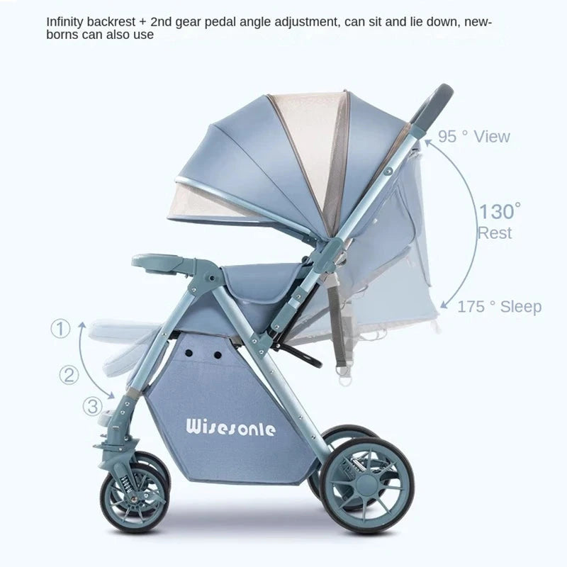 Luxury Baby Stroller Can Sit and Lie Down High Landscape Lightweight One Button Folding Two-way Push Four Wheel Shock Absorption GlowCart