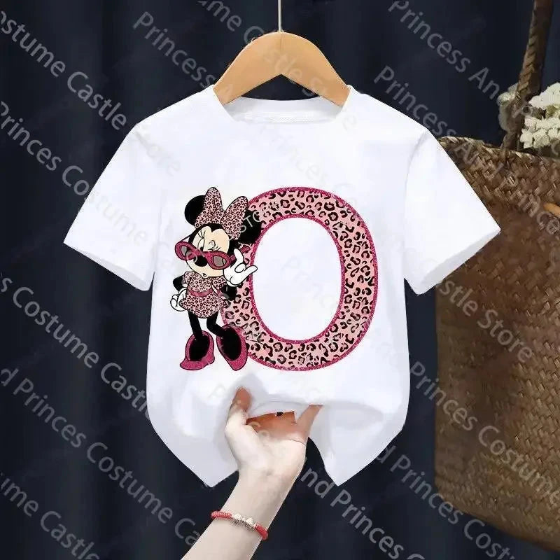 Letter A-Z Minnie Children  T-Shirts Name Combination Disney Kawaii Cartoons Clothes Kids Little Boy Girl Tee Shirts Casua GlowCart