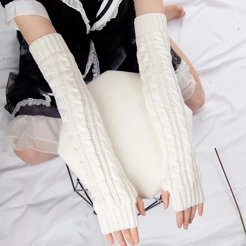 Winter Women's Mitten Knitted Arm Warmers Long Fingerless GlowCart