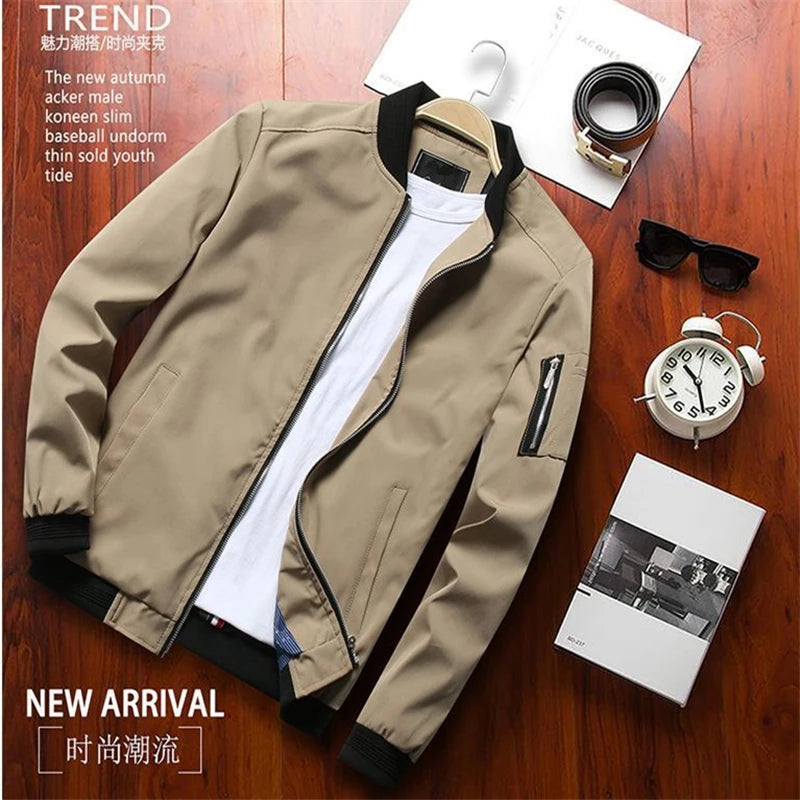 Men Bomber Jacket Thin Slim Long Sleeve baseball Jackets