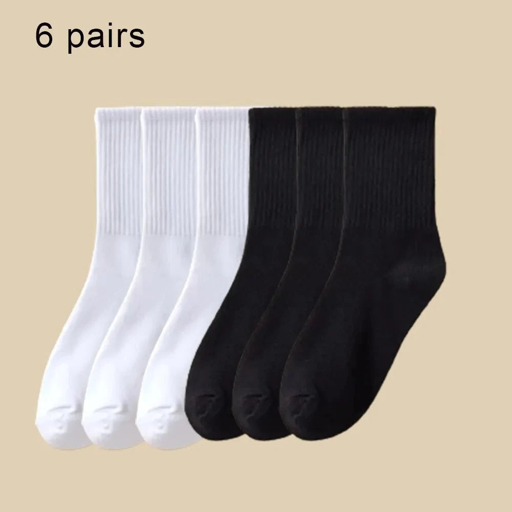 6 Pairs Women's Mid Socks Solid Color Breathable Comfortable GlowCart