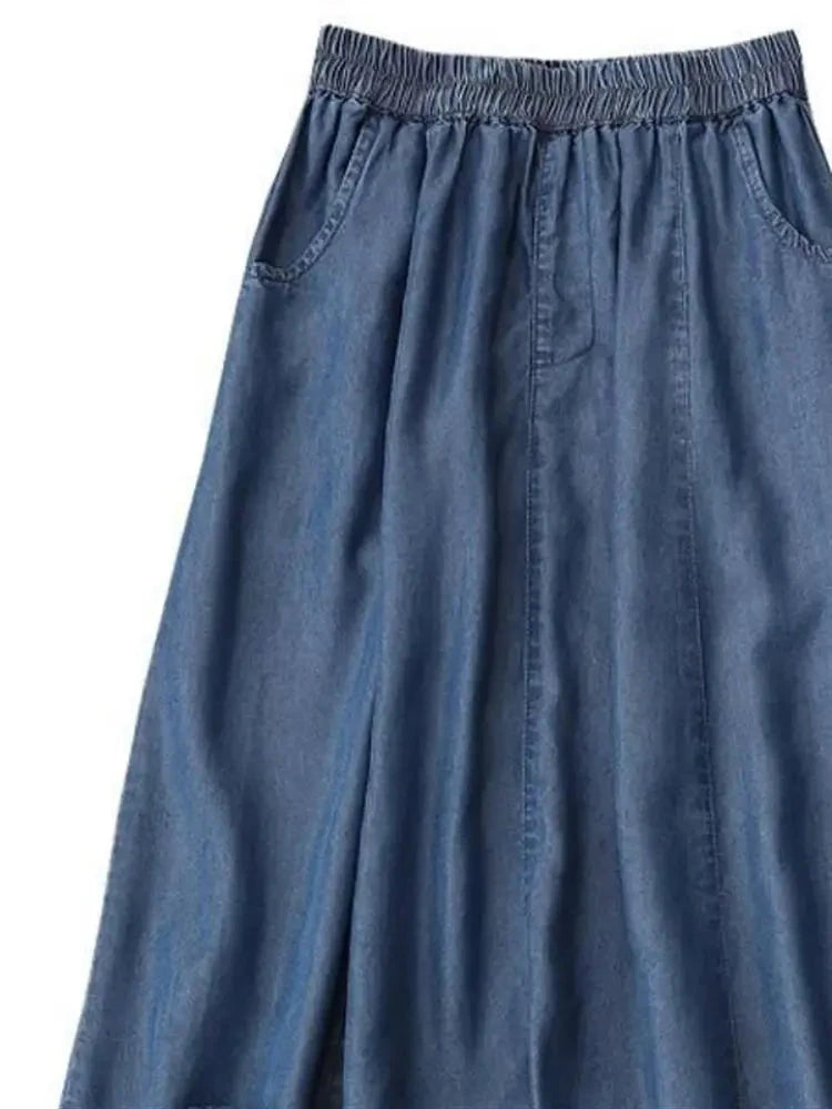Soft Denim Skirt Women's Summer New Thin Style Large Size Jean Skirt Korean Version Loose High Waisted Elastic A-line Skirts GlowCart