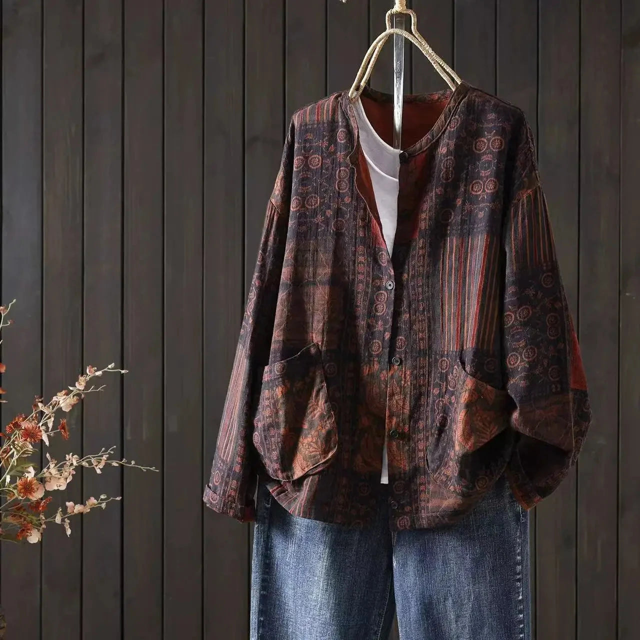 Retro Women Shirt 2025 Autumn New Casual O-Neck Button GlowCart