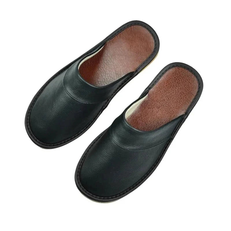 Indoor Leather Slippers Men Home Cheap Shoes Women Spring Autumn New Style Flat Mules High Quality Unisex House Slippers GlowCart