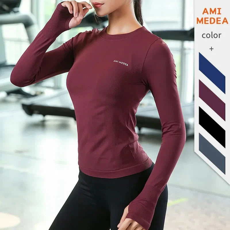 Women's Long Sleeve Top Yoga Shirts Running T-Shirt Workout Fitness Gym Sports Top Training Crop Top Solidcolor лонгслив женский GlowCart