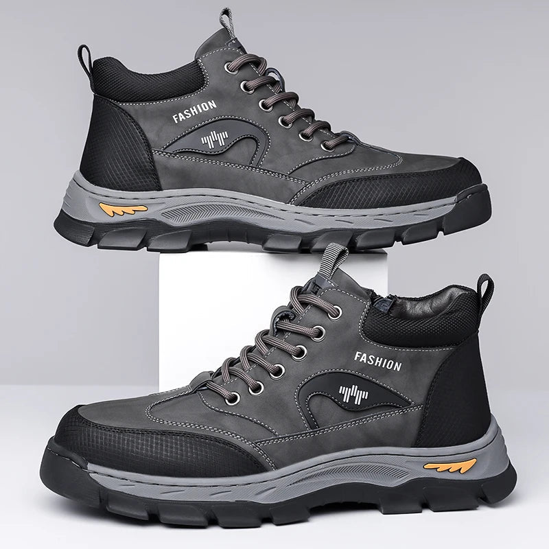 Men's Lace-Up High Top Shoes Fashion Leather Casual Shoes for Man Outdoor Motorcycle Boots Male Ankle Botas Warm Walking Boots GlowCart