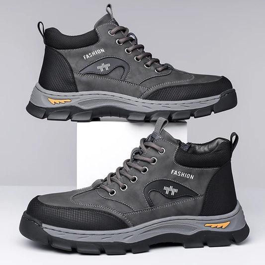 Men's Lace-Up High Top Shoes Fashion Leather Casual Shoes for Man Outdoor Motorcycle Boots Male Ankle Botas Warm Walking Boots GlowCart