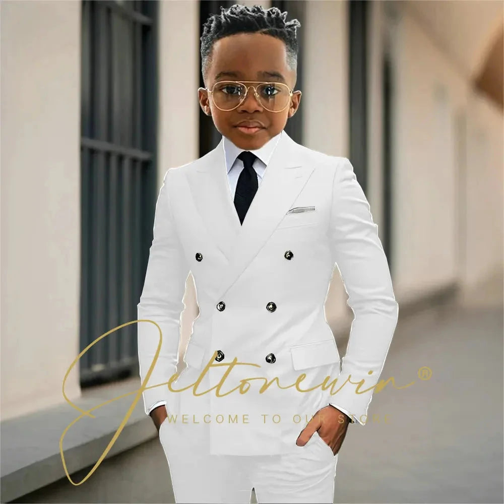 Boy's Beige Suit Set Double Breasted Blazer Pants 2 Pieces Classic kids Wedding Tuxedos Children Party Suits outfits GlowCart