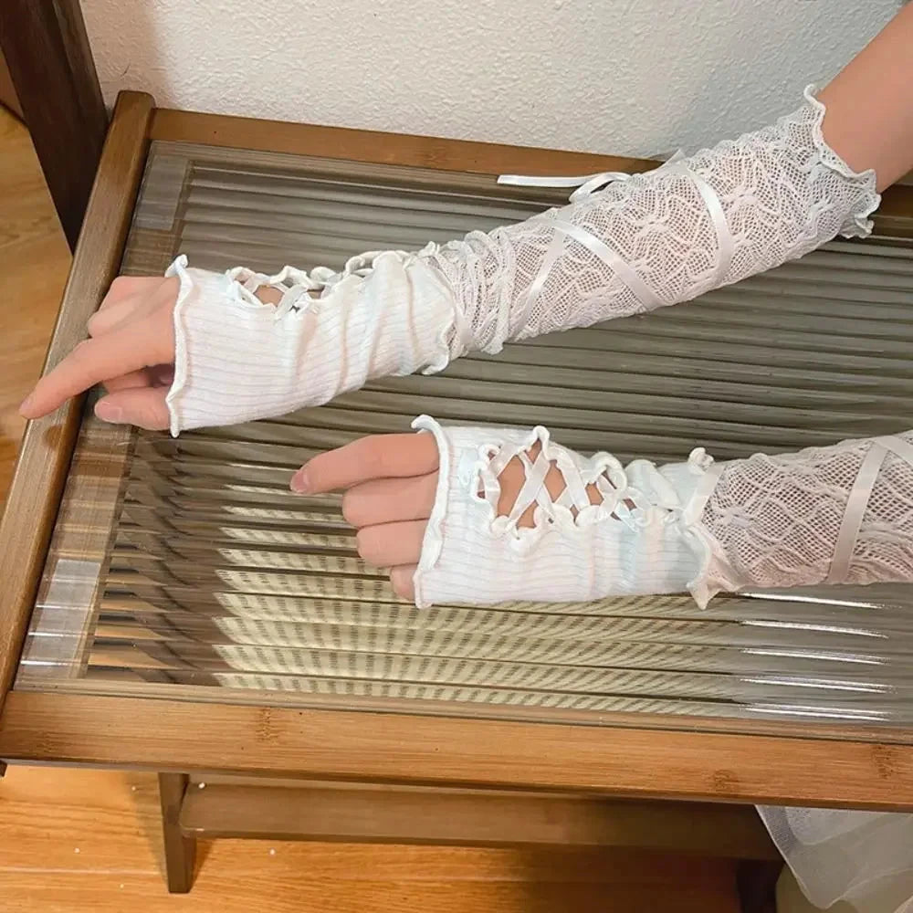 Women Lolita Jk Lace Fingerless Gloves Black Gothic DIY GlowCart