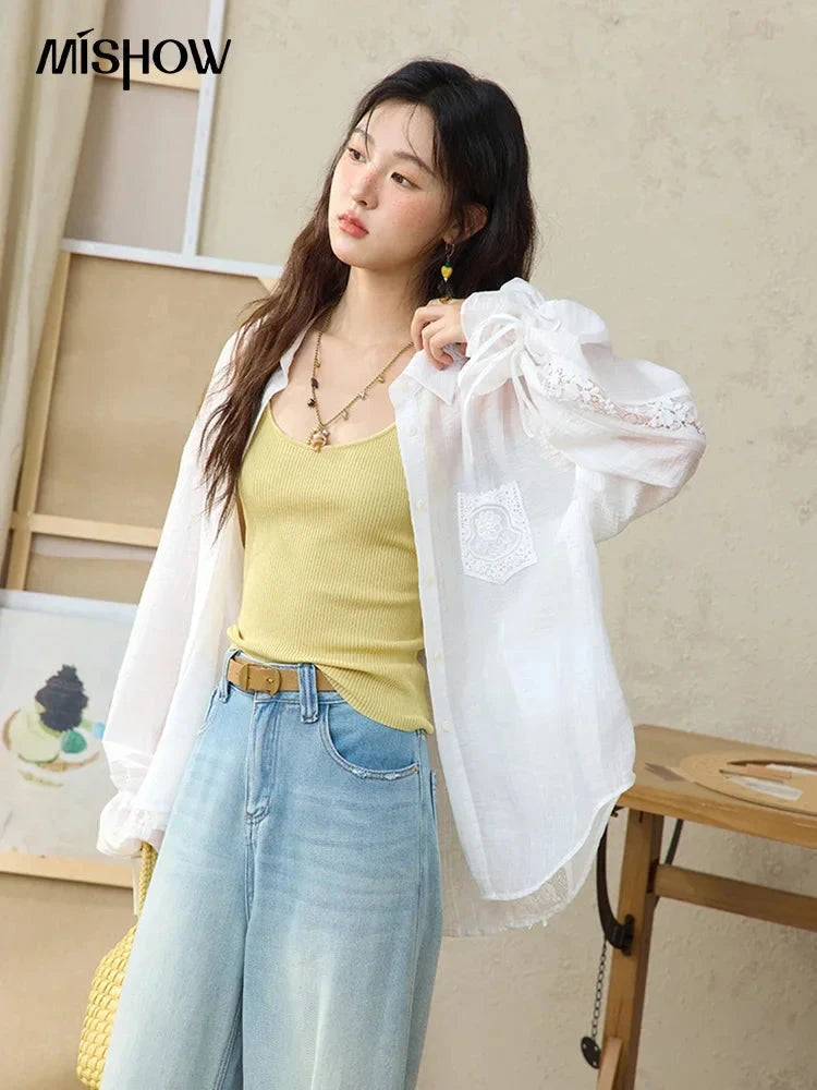 MISHOW Blend Patchwork Lace Cool Shirt Female Autumn 2025 GlowCart