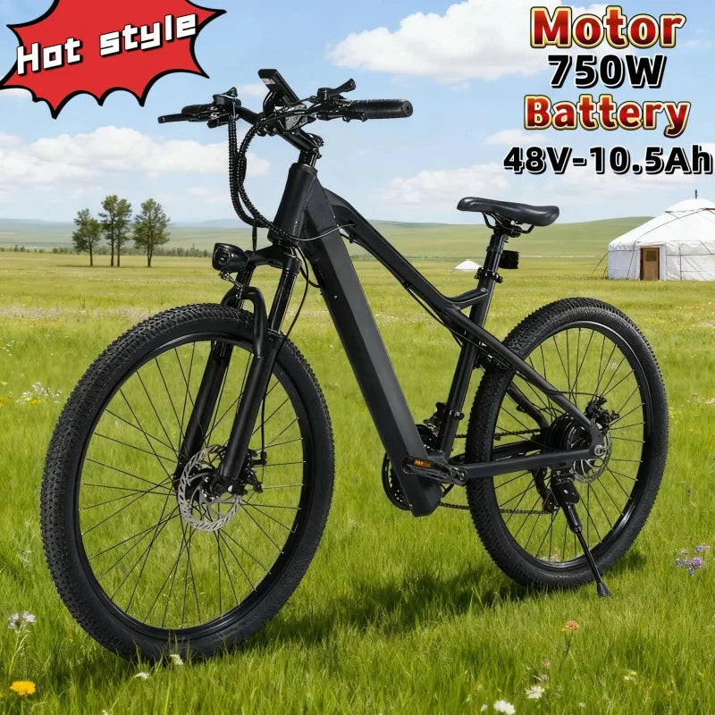 2025 New Electric Mountain Bike Adult Electric Bike, 750W Motor 48V-10.5AH Lithium Battery Bicycle with LCD Display E-Bike GlowCart