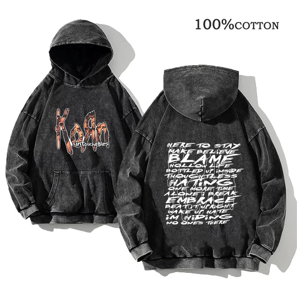 Korn Rock Band World Tour Hoodies Vintage Washed Men's GlowCart