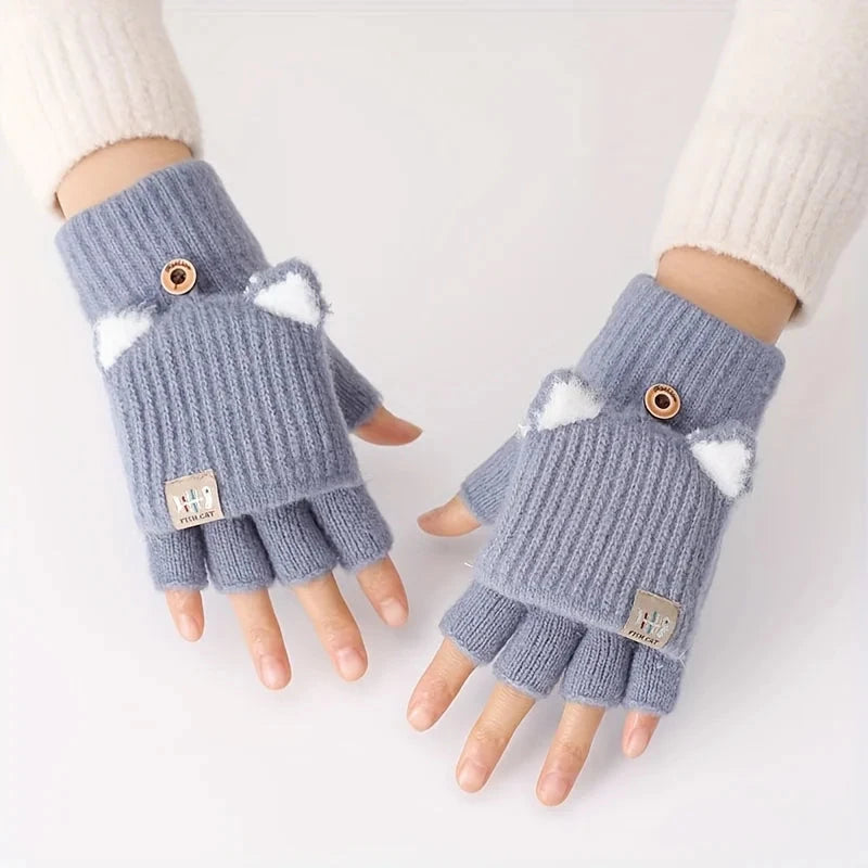 Winter Women Knitted Gloves Thick Woolen Female Mittens Cute GlowCart