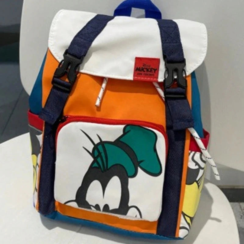 MINISO New Mickey Mouse Cartoon Fashion Backpack Women's Minnie Canvas School Bag Large Capacity Backpack Girls Mochila GlowCart