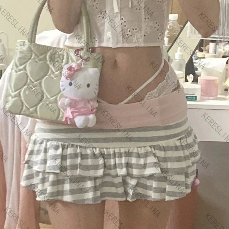 Y2k 2000s Goth punk style striped mini shorts Summer GlowCart