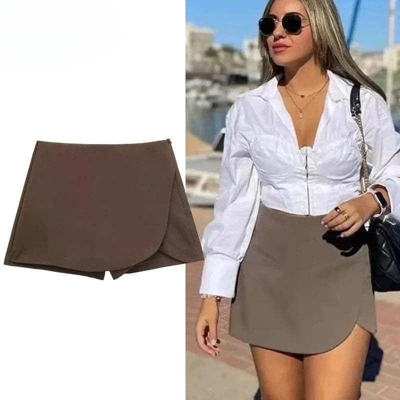 Women's Skort High Waist Brown Skirt Pants Stylish Summer GlowCart