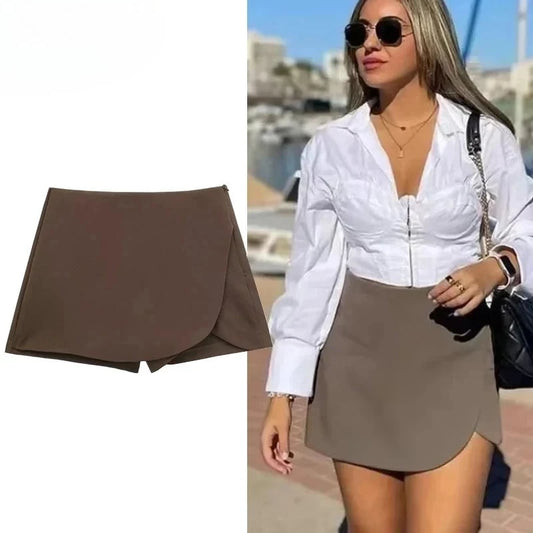 Women's Skort High Waist Brown Skirt Pants Stylish Summer GlowCart