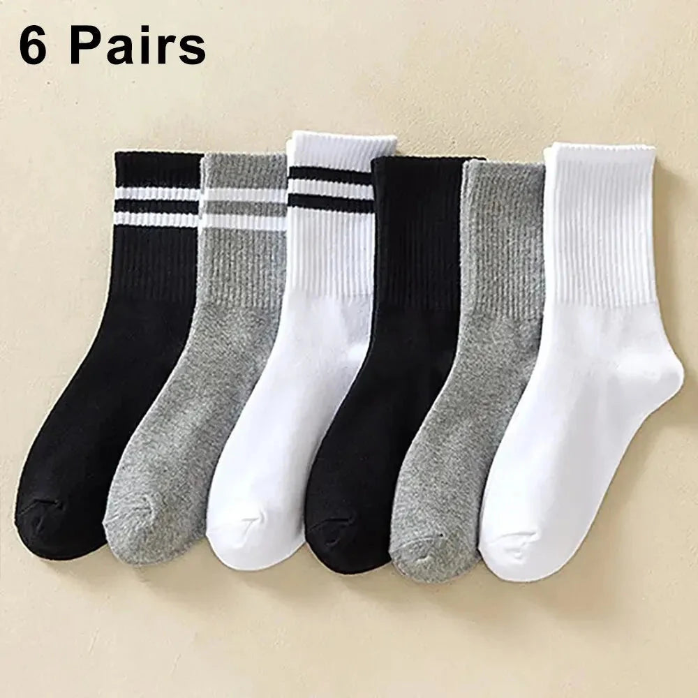 6 Pairs Women's Mid Socks Solid Color Breathable Comfortable GlowCart