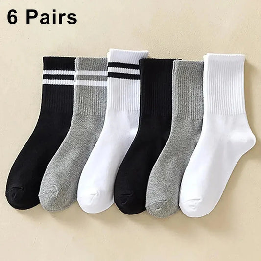 6 Pairs Women's Mid Socks Solid Color Breathable Comfortable GlowCart