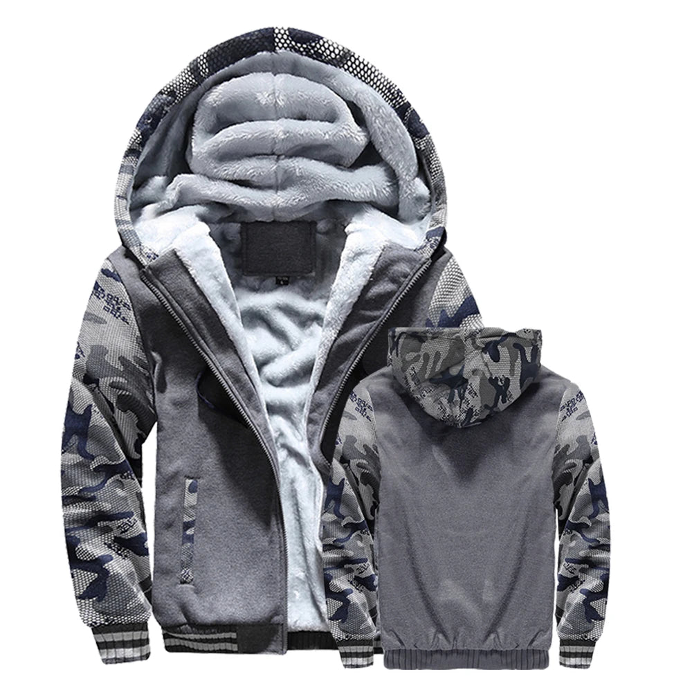 Winter Jacket Men Warm Coat Thick Fleece Male Zipper Hooded