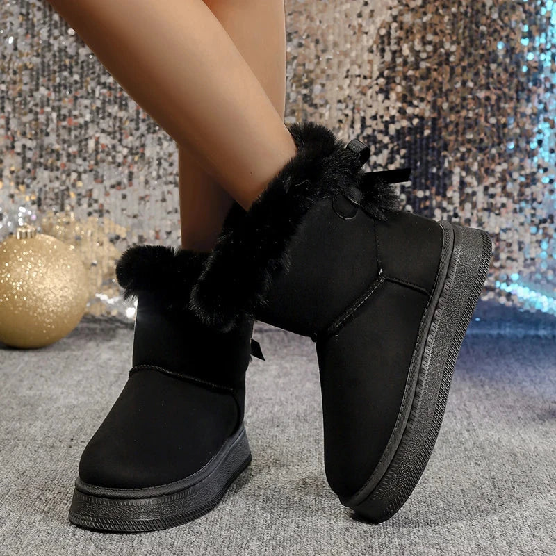 New Fashionable Bow Round Toe Elegant Snow Boots Winter Flat GlowCart