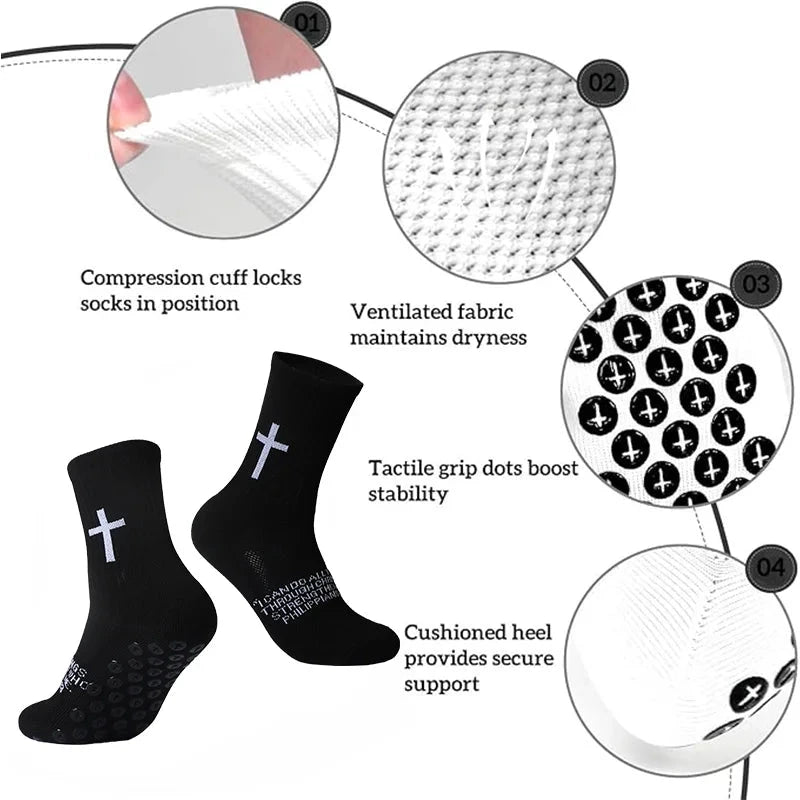 4 Pairs Christian socks Prayer socks Birthday Gifts ,Cross Grip Soccer Socks - Anti-Slip Grips Sports Sock with Bible GlowCart