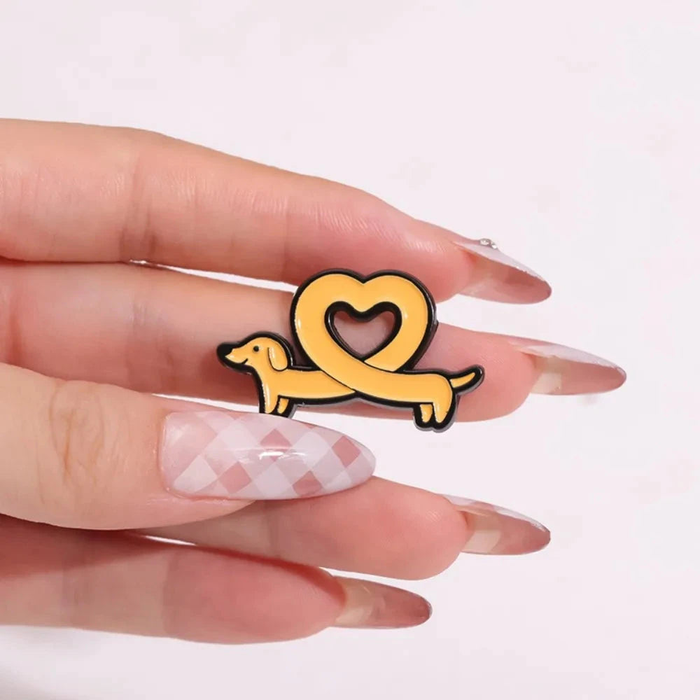 Cute Dachshund Enamel Brooch Creative Love Heart Cartoon GlowCart